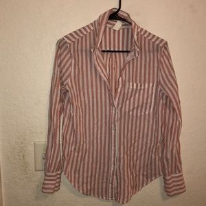 H&M blush and white vertical stripe button down